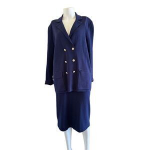 Meredith women’s M-L royal blue blazer skirt set vintage 90s wool blend